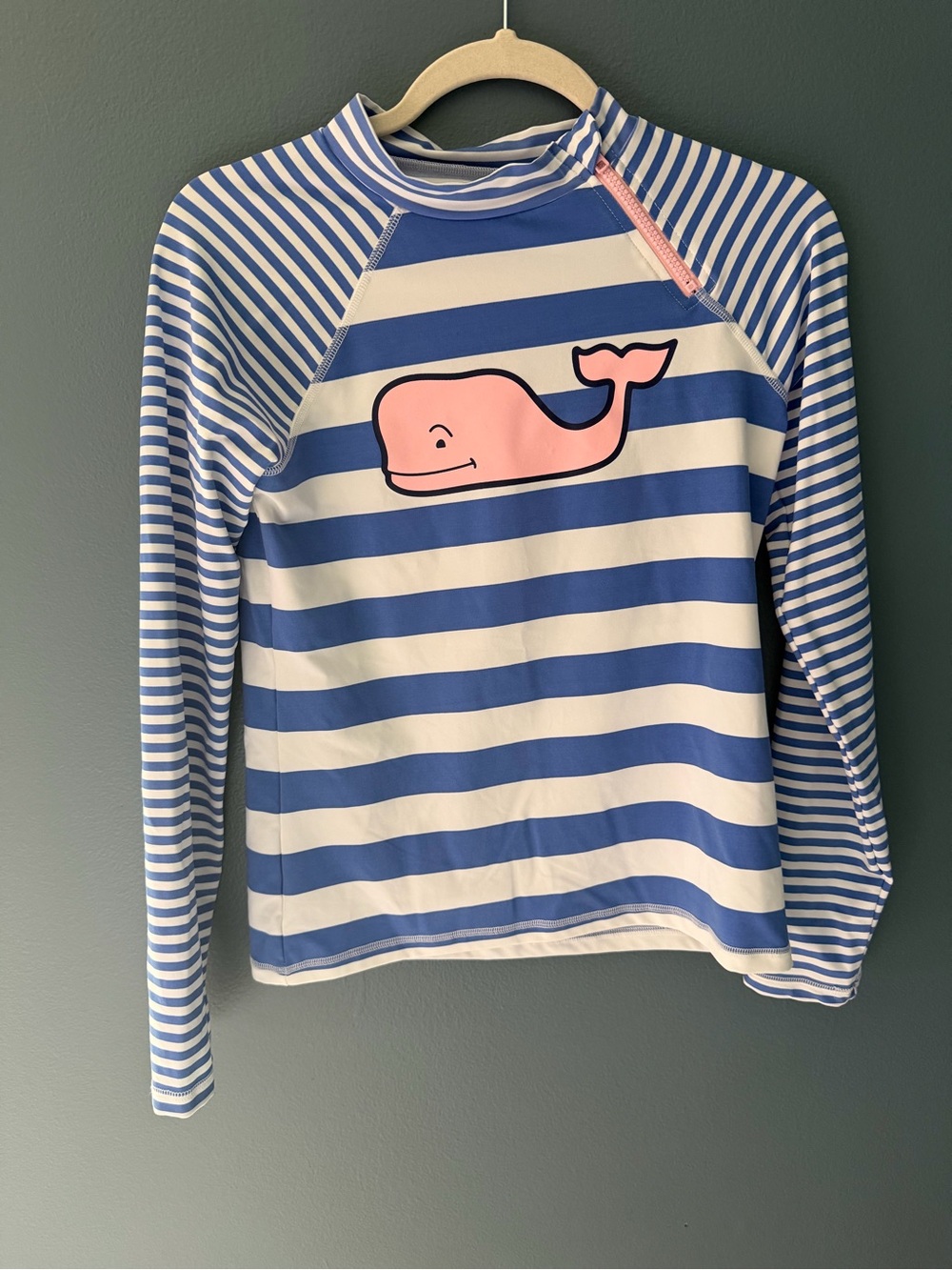Vineyard Vines Blue & White Striped Long-Sleeve Rashguard with Pink Whale